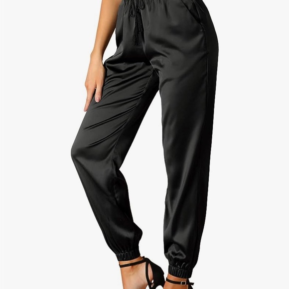 Women’s Elastic Drawstring Waist Satin Joggers Size M - Picture 2 of 7